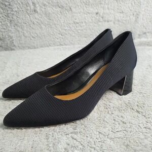 Donald Pliner Black Suzette Stretch Fabric Block‎ Heel Pointed Toe Pumps 9M